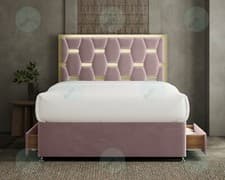 Image of NEW LUXURY HEX GOLD STRIPE DIVAN BED | PLUSH FABRIC | SIZES & COLOURS AVAILABLE