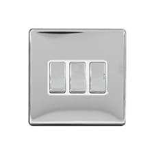 Image of Polished Chrome Light Switch 10A | 3 Gang 2 Way | Screwless Modern Faceplate