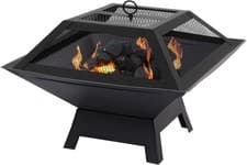 Image of SQUARE FIRE PIT BBQ GRILL HEATER OUTDOOR GARDEN CAMPING BRAZIER PATIO OUTSIDE