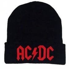Image of Adult/Girls/Boys AC/DC Black Beanie Hat in 2 Colours - One Size