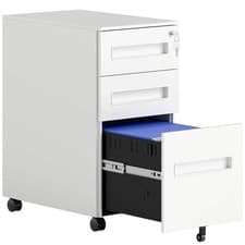 Image of Vinsetto Metal Mobile File Cabinet with Wheels, Lockable 3 Drawer Filing Cabinet