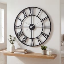 Image of Large Metal Wall Clock Roman Numeral Silent Quartz Modern Home Office 60cm
