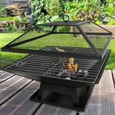 Image of SQUARE FIRE PIT BBQ GRILL HEATER OUTDOOR GARDEN FIREPIT BRAZIER PATIO OUTSIDE