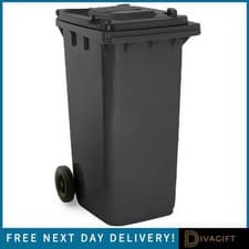 Image of 240L BLACK WHEELIE BIN OUTDOOR HOUSEHOLD INDUSTRIAL HEAVY DUTY COUNCIL SIZE BINS