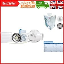 Image of Aventa 100mm Timer In-Line Extractor Fan Kit with LED Light - Bathroom Ventil...