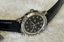 Image of Gucci G-Timeless YA1265055 MultiBee Black Dial 32mm Black Alligator Ladies Watch