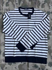 Image of POLO RALPH LAUREN TERRY KNITTED STRIPE FLEECE L/S TOP NAVY/WHITE LARGE NEW