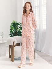 Image of Chelsea PeersCroissant Button Through Long Pyjama Set, Pink