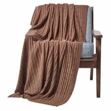 Image of Cotton Cable Knit Throw, Blue, Grey, Green, Pink, Natural, Chocolate