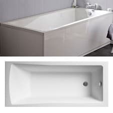 Image of Modern Single Ended Straight Bath Tub Reinforced Acrylic Gloss White Bathroom