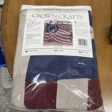 Image of New American 1st Flag Afghan Throw Blanket 100% cotton by crown crafts
