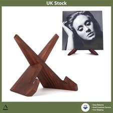 Image of Elegant Wooden Vinyl Record Stand Display Holder - Rustic Brown