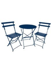 Image of 2 Seater Metal Bistro Set Folding Steel Garden Furniture Table Chairs Blue