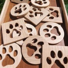 Image of Handmade Wooden Paw Print Coasters - Cat or Dog Lovers gift
