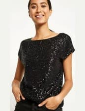 Image of BNWT NEW women Mint Velvet Black Sequin T Shirt Top XS UK 8 Lined & bag & tissue