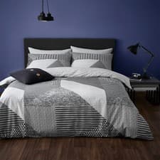 Image of Catherine Lansfield Larsson Geo Easy Care Reversible Duvet/Bedding Set Grey
