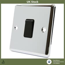 Image of Classic 1 Gang 2 Way 10A Light Switch - Polished Chrome Finish with Black Insert