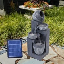 Image of Solar Powered Water Fountain with LED Lights, Quiet Outdoor Pump Feature