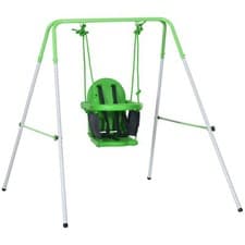 Image of Outsunny Nursery Swing w/ Safety Belt, Support Back, for Toddlers, Green