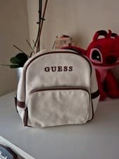 Image of GUESS Canvas Logo Backpack Women's Beige