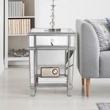 Image of Silver Mirrored End Table with 1 Chest of Drawer Sofa Side Accent Table Storage