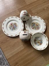 Image of Vintage 5 Piece Nursery Set Bunnykins Royal Doulton Include Ball Money Box & Cup