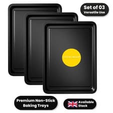 Image of Premium Non-Stick Baking Trays Set 3pcs Oven Roasting 32cm Black New