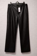 Image of black faux leather style straight leg trousers