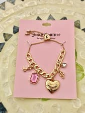 Image of Juicy Couture Gold Plated Charm Bracelet with Pink Gem & Heart