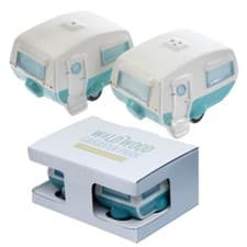 Image of Caravan Salt & Pepper Ceramic Shaker Cruet Set Home is Where You Park It Novelty