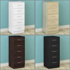 Image of 5 Drawers Chest of Drawers Narrow Tall Cabinet Bedroom Hallway Storage Furniture