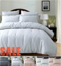Image of New Modern 100% Cotton Quilt Waffle Duvet Cover Bedding Set With & Pillow Cases