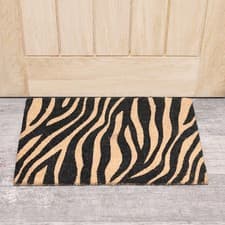 Image of Black Natural Zebra Print Coir Door Mat outdoor indoor quirky doormat home decor
