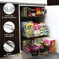 Image of Pull Out Kitchen Baskets Slide Out Storage Basket Cupboard Drawer 300 - 600mm