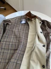 Image of drake's Beige Reversible Harris Tweed Cotton Raglan Mac size 40