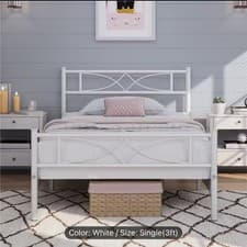 Image of Metal Double Bed Frame Metallic Silver