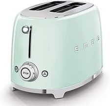 Image of Smeg 50's Retro TSF01PGUK 2 Slice Toaster Stainless Steel in Pastel Green