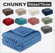 Image of Chunky Ribbed Waffle Blanket King Size Fleece Throw Warm Cosy Sofa Bedspread UK