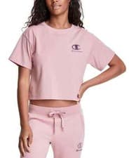 Image of Champion L92613 Womens Pink Cropped Cotton T-Shirt Size XS