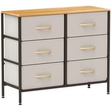 Image of HOMCOM 6 Drawer Fabric Chest of Drawers w/ Wooden Top for Hallway Cream
