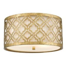 Image of 2 Bulb Flush Light Low Ceiling Distressed Gold LED E27 75W Bulb