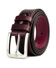 Image of Leather Mens Belt Real Full Grain Buffalo Leather Belts Burgundy Jeans Trousers
