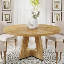 Image of 47 Inch Round Dining Table for 4 Person, Farmhouse Kitchen Table for Dining Room