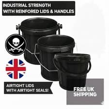 Image of Heavy Duty Black Buckets + Airtight Lids | Metal Handle | Extra Thick 5L - 30L