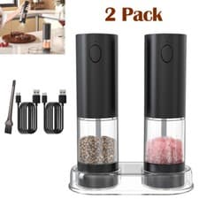 Image of Adjustable 2X Stainless Steel Salt &Pepper Mill Grinder Set LED Light Electronic