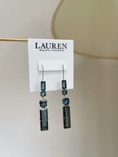 Image of Ralph Lauren Gold Tone Blue Stone Linear Earrings. RL dust bag included