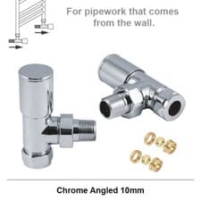 Image of Radiator Valves Pair – Angled 10mm Chrome Brass Modern Style Fittings
