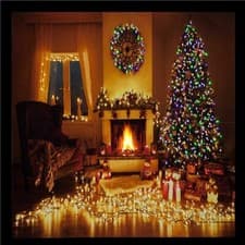 Image of Fibre Optic Light up LED Canvas/Picture Christmas Tree Fireplace Wreath 40x60cm
