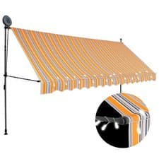 Image of Manual Retractable Awning with LED White and Orange Outdoor Canopy vidaXL