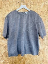 Image of M&S pewter metallic silver leaf print short sleeve blouse top size 16 new